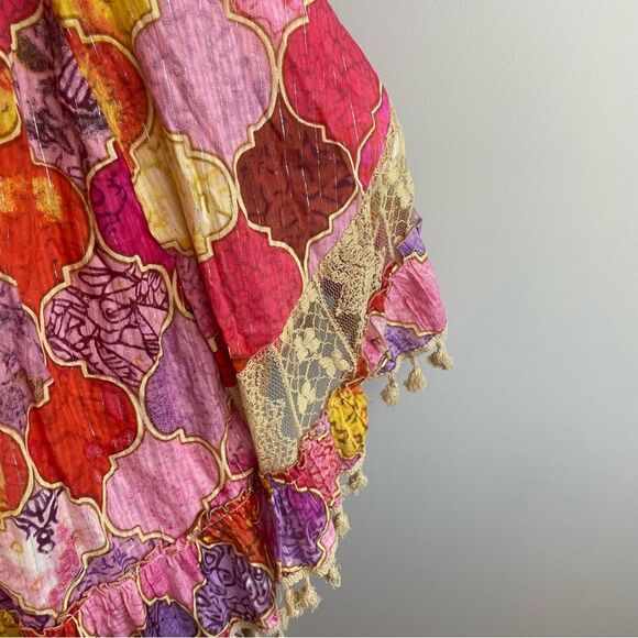 TOLANI COLLECTION Pink Sparkly Boho Tassel Fringe Oversized Poncho Tunic Blouse - Picture 6 of 13